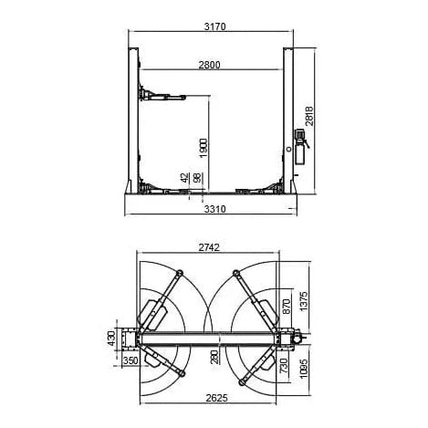 Katool KT-H120D 12,000lbs Two Post Lift Single Lock Release Auto Lift Car Lift