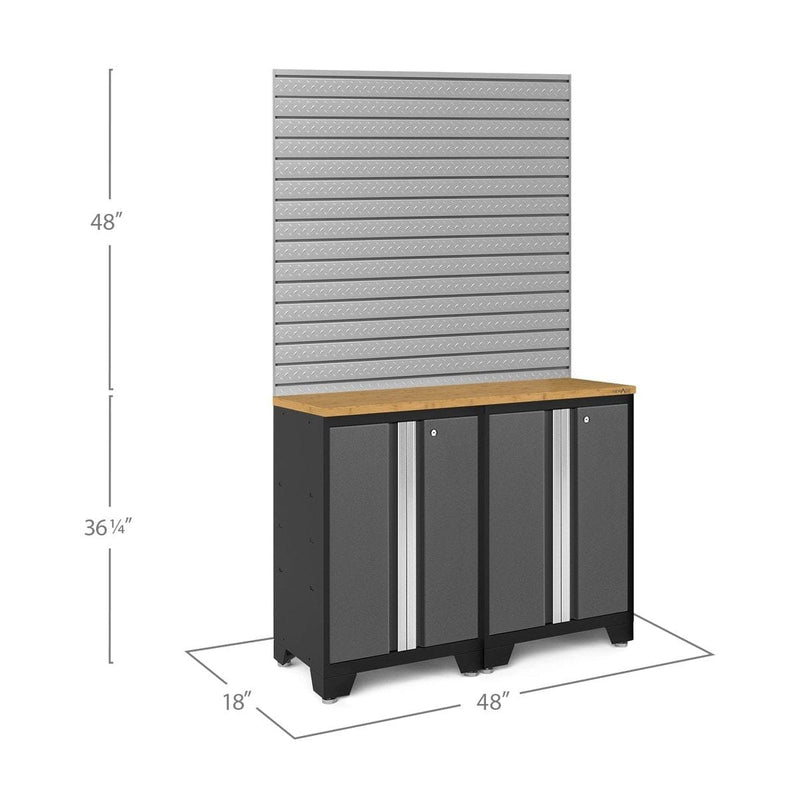 NewAge Bold Series Gray 3 Piece Cabinet Set With Base Cabinets, Slatwall and Hooks