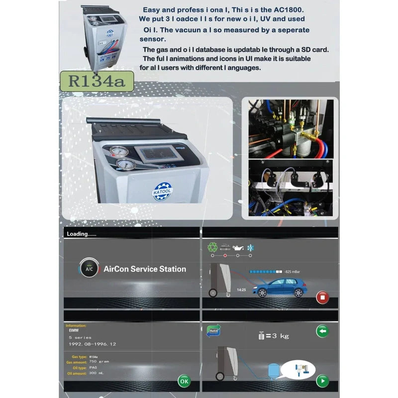 Katool R-134A Fully Automatic Recovery, Recycle & Recharge DUAL AC1800 Machine