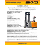 EKKO EK14-130 Counterbalanced Walkie Stacker 3300 lb Cap., 130" Height