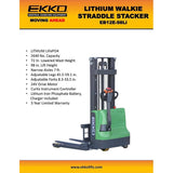 EKKO EB12E-98Li Lithium Iron Phosphate Straddle Stacker 72"Mast, 98" Lift