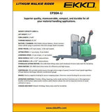 EKKO EP30A-LI Lithium Rider Pallet Jack 6600lbs. Capacity