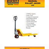 EKKO A25 Manual Pallet Jack 5500lbs., Capacity