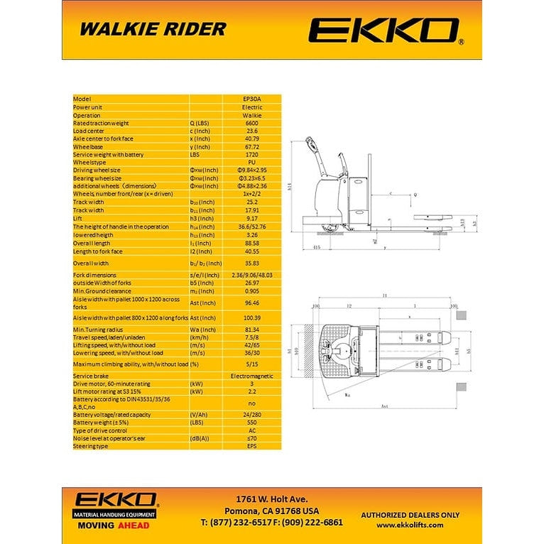 EKKO EP30A Rider Pallet Jack 6600lbs. Capacity