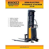 EKKO EA15B Semi-Electric Straddle Stacker 3300lbs. Cap., 119.4" Height