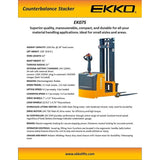 EKKO EK07S Counterbalance Walkie Stacker 1550lbs. Cap., 118" Height