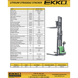 EKKO EB13ES-145Li Full Powered Straddle Stacker 2640 lb Cap., 145" Height