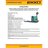 EKKO EP18LI Lithium Iron Walkie Pallet Jack 4000 lb Capacity