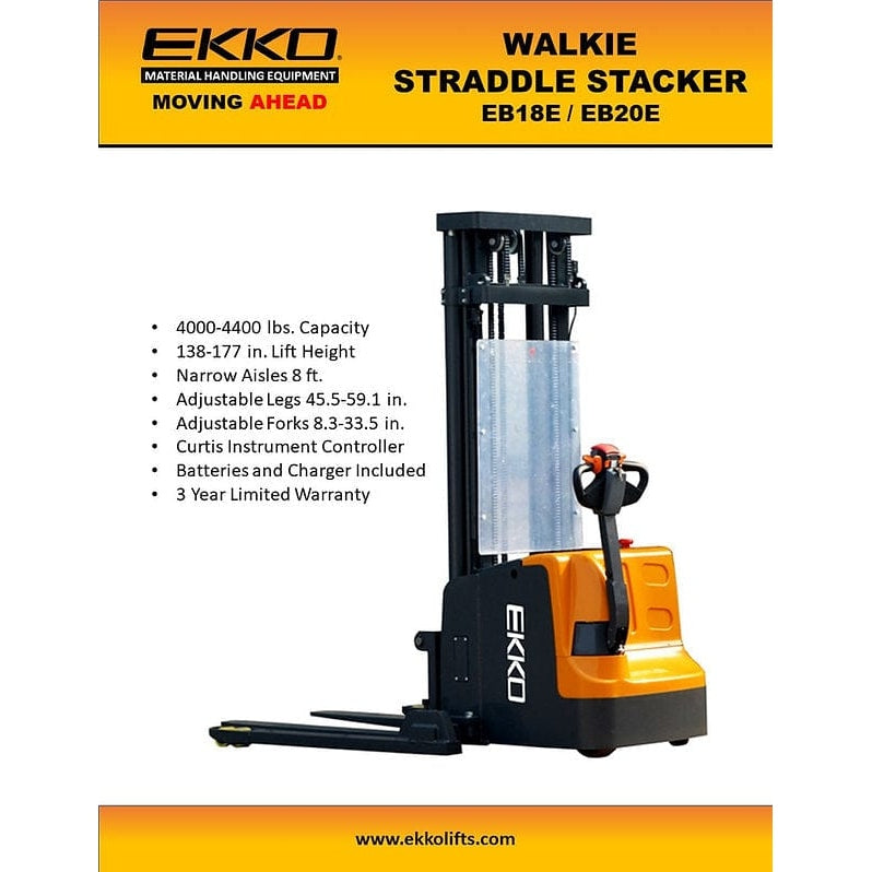 EKKO EB20E Full Powered Straddle Stacker 4400 lb Cap., 177" Height