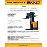 EKKO EK18RRL Stand-Up NA Reach Truck 4000 lb Cap., 196"Lift Ht.