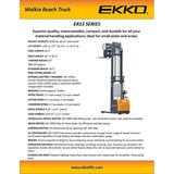 EKKO ER15 Walkie Reach Truck 3300 lb Cap., 177" Height, Side Shift