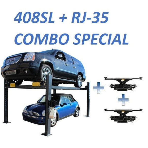 Atlas PREMIUM 408SL 4 Post Lift + RJ35 Sliding Jacks Combo