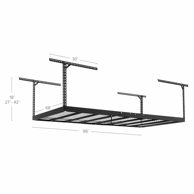 NewAge VersaRac Pro 4 ft. x 8 ft. Height-Adjustable Overhead Rack in Black