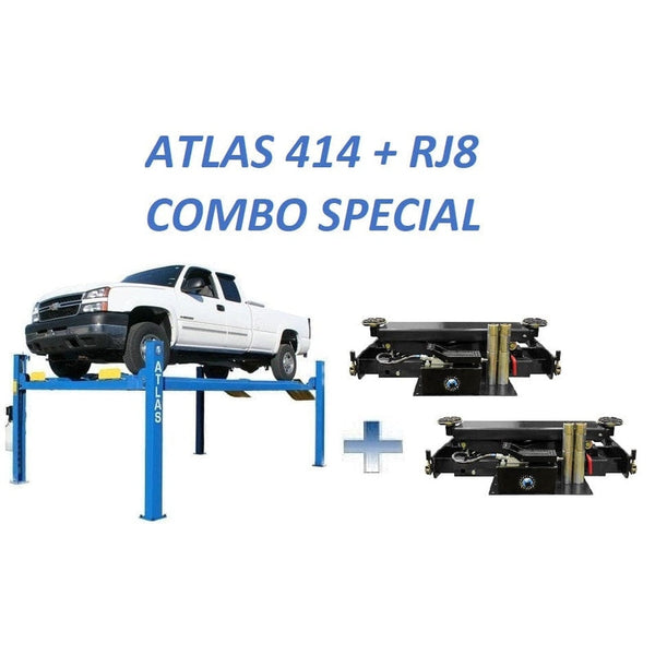 Atlas 414 14,000 LB 4-Post Lift + RJ8 Jacks Combo