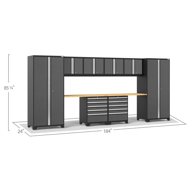 NewAge Pro Series 10 Piece Cabinet Set with Lockers,  Wall, Tool Drawer Cabinets, and 56 in. Worktop