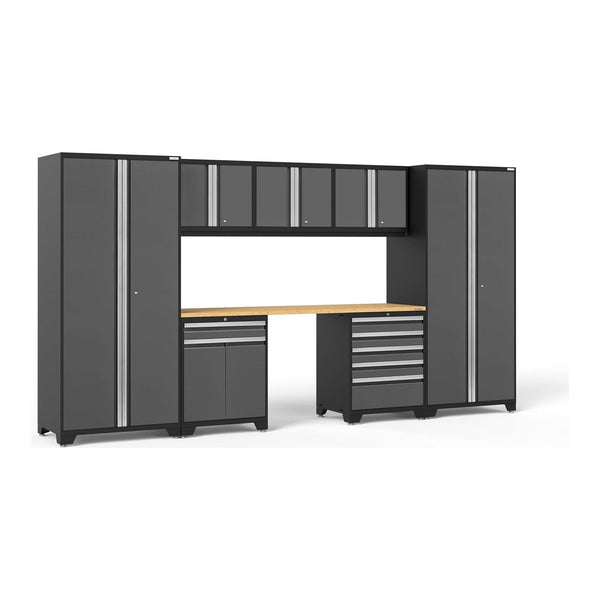 NewAge Pro Series 8 Piece Cabinet Set With Wall, Tool Drawer, Multi-Function Cabinet, Lockers and 84 in. Worktop