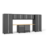 NewAge Pro Series Gray 10 Piece Cabinet Set With Wall, Tool Drawer, Multi-Function Cabinet, Lockers and 112 in. Worktop