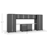 NewAge Pro Series Gray 10 Piece Cabinet Set With Wall, Tool Drawer, Multi-Function Cabinet, Lockers and 112 in. Worktop