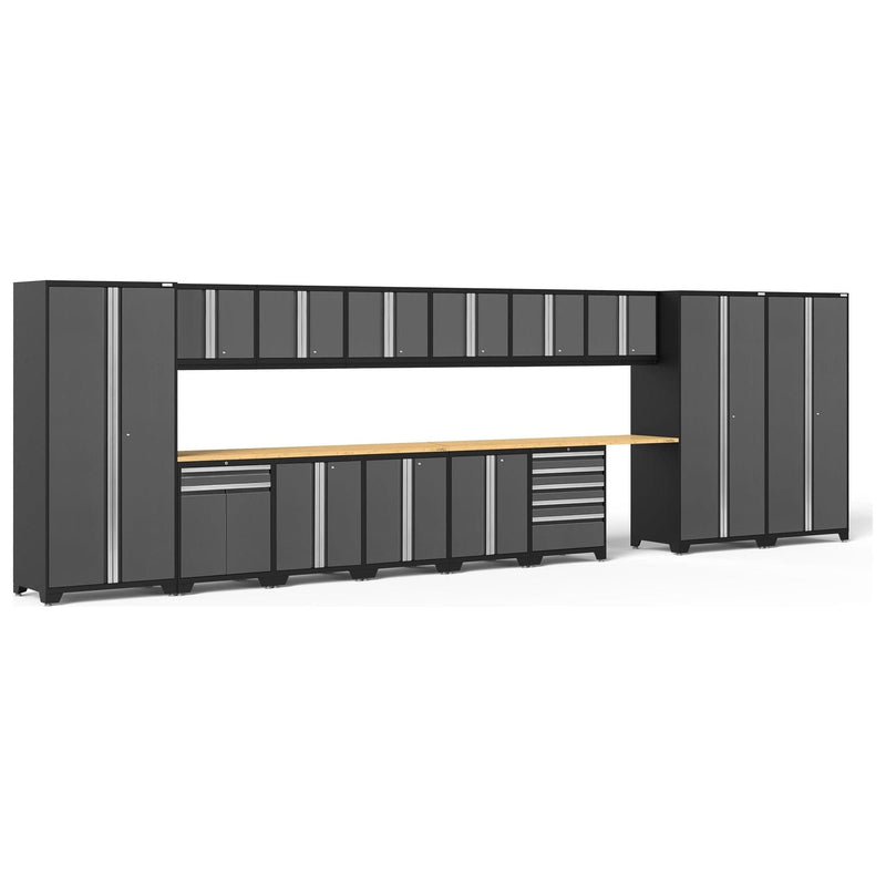 NewAge Pro Series Gray 16 Piece Cabinet Set With Wall, Tool Drawer, Multi-Function Cabinet, Lockers and 168 in. Worktop