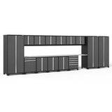 NewAge Pro Series Gray 16 Piece Cabinet Set With Wall, Tool Drawer, Multi-Function Cabinet, Lockers and 168 in. Worktop