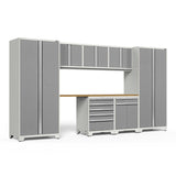 NewAge Pro Series 8 Piece Cabinet Set With Wall, Tool Drawer, Multi-Function Cabinet, Lockers and 84 in. Worktop