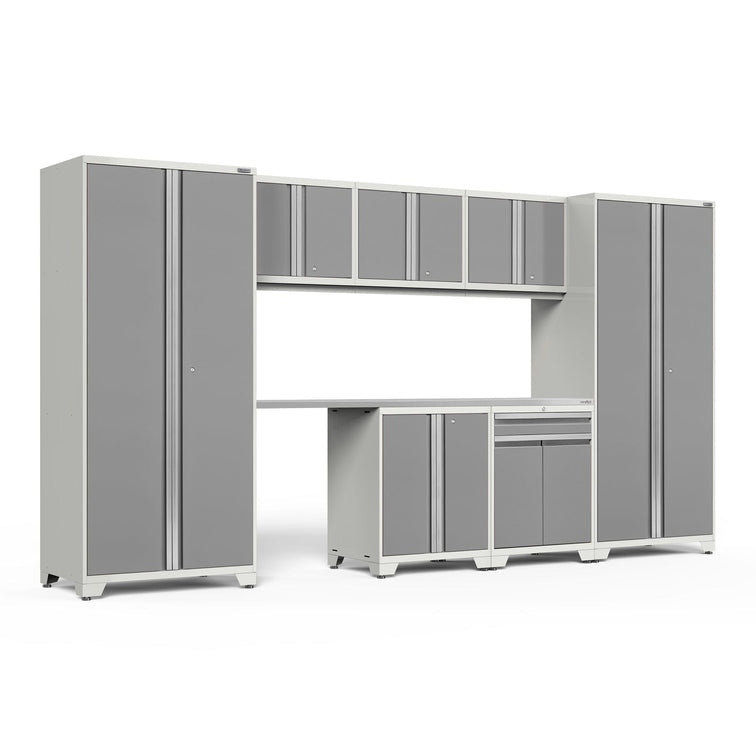 NewAge Pro Series 8 Piece Cabinet Set With Wall, Base, Multi-Function Cabinet, Lockers and 84 in. Worktop