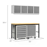 NewAge Pro Series 5 Piece Cabinet Set With Wall, Tool Drawer Cabinet, Mobile Utility Cart, and 84 in. Workbench