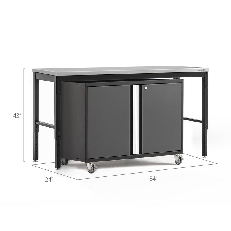 NewAge Pro Series 2 Piece Cabinet Set with 84 in. Workbench and 42 in. Base Cabinet on Casters