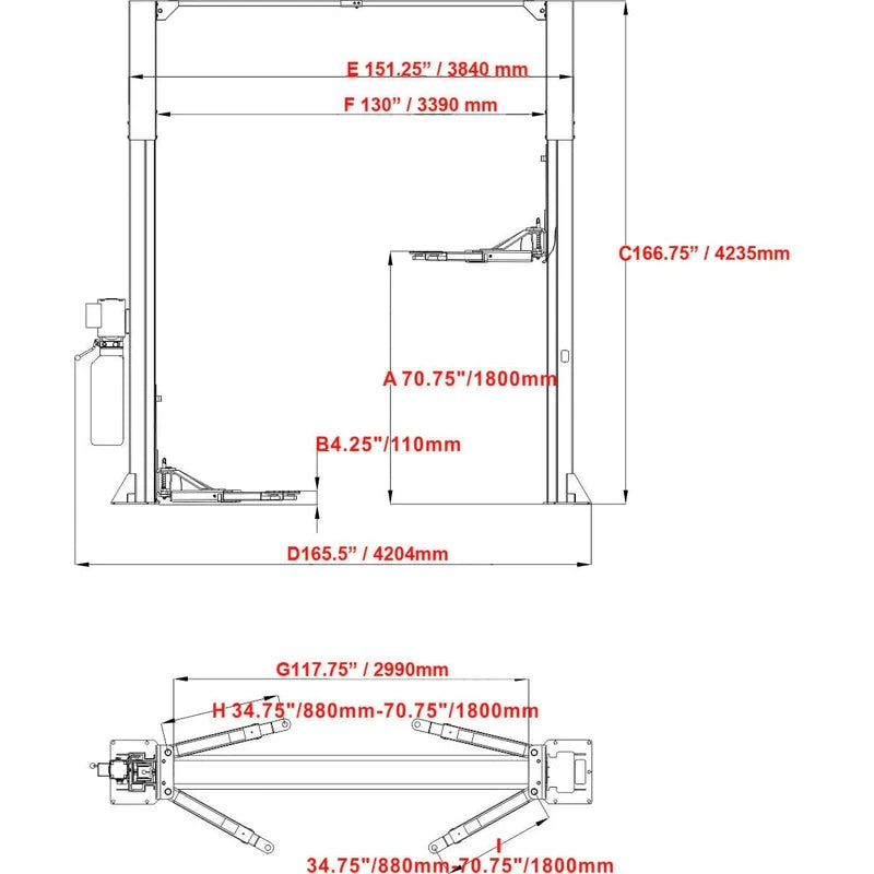 Katool KT-M120 Two Post Clear-floor Vehicle Lift 12,000lbs