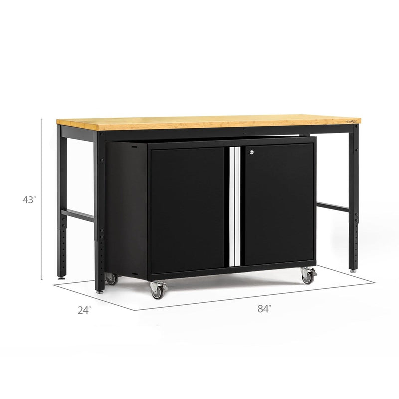 NewAge Pro Series 2 Piece Cabinet Set with 84 in. Workbench and 42 in. Base Cabinet on Casters