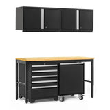 NewAge Pro Series 5 Piece Cabinet Set With Wall, Tool Drawer Cabinet, Mobile Utility Cart, and 84 in. Workbench