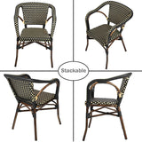 Outdoor Rattan Wicker Chair Set of 4 Stackable Arm Chairs with Aluminum Frame Patio Dining Chair for Backyard Porch Garden, Black/Cream