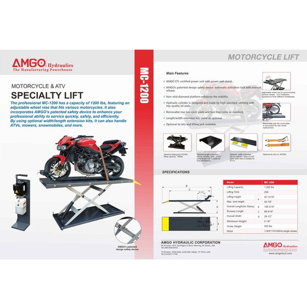 AMGO MC-1200 Motorcycle & ATV Lift