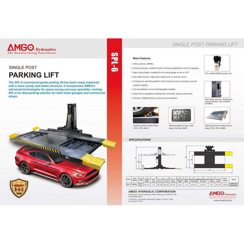 AMGO SPL-6 Single Post Parking Lift