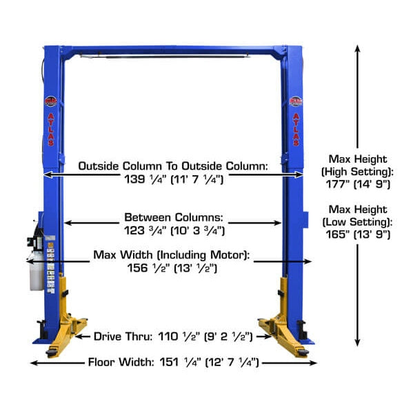 Atlas Platinum PVL12 ALI Certified 12,000 lb Overhead 2 Post Lift