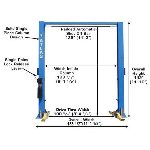 Atlas 9OHSC 2-Post Lift + Lawn Mower Adapter Combo