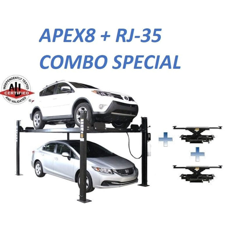 Atlas ALI Certified APEX 8 4 Post Lift + RJ35 Sliding Jacks Combo