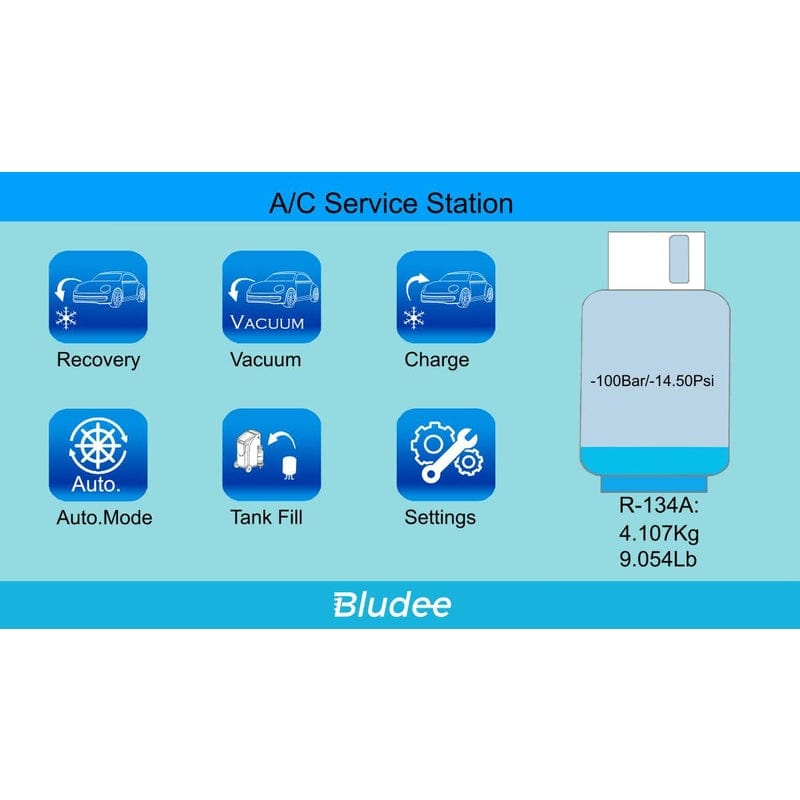 Bludee AC400 Auto Recovery Recycle Recharge Machine for r134A Refrigerant