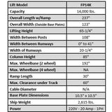 Tuxedo FP14K 14,000 lb Four Post Lift - Chain Driven