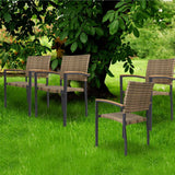 4 Set of Patio Stackable Wicker Dining Chairs with PE Rattan Aluminum Frame for Outdoor, Light Brown