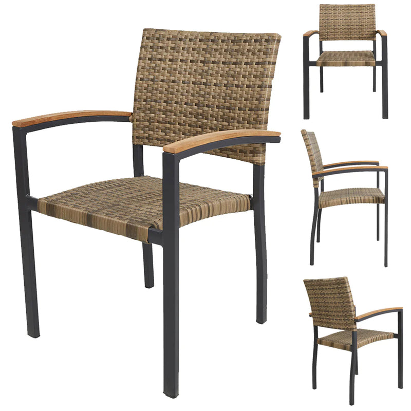 4 Set of Patio Stackable Wicker Dining Chairs with PE Rattan Aluminum Frame for Outdoor, Light Brown