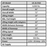 Tuxedo LR-26-PAD 6,000 lb Low-Rise Scissor Lift