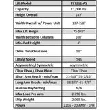 Launch Tech USA TLT211-AS 11,000 lb Clear Floor - Asymmetric - ALI Certified