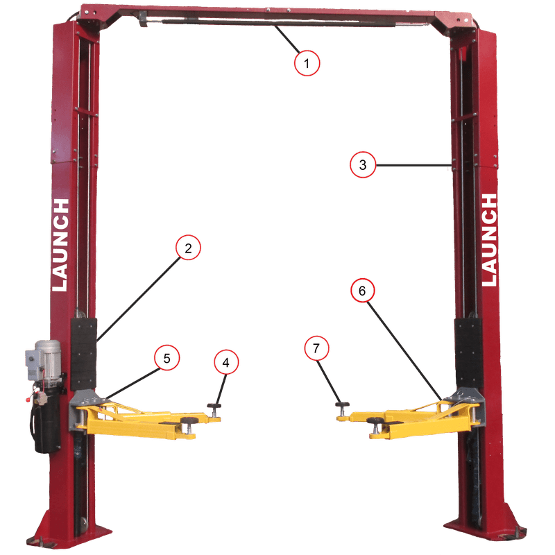 Launch Tech USA TLT240SC 9,000 lb Two Post Clear Floor - Asymmetric - RED