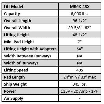 Tuxedo MR6K-48X 6,000 lb Mid-Rise Scissor Lift