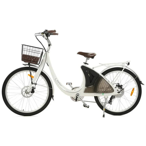 Ecotric 26 Inch White Lark Electric City Bike For Women with Basket & Rear Rack