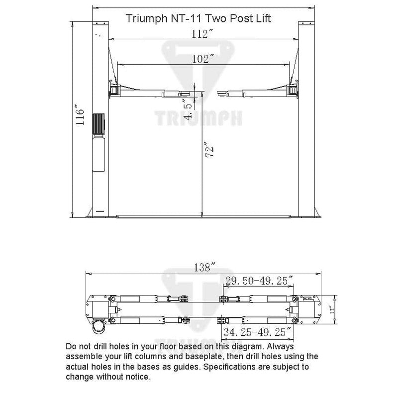 Triumph | NT-11 11,000 lb Two Post Auto Lift