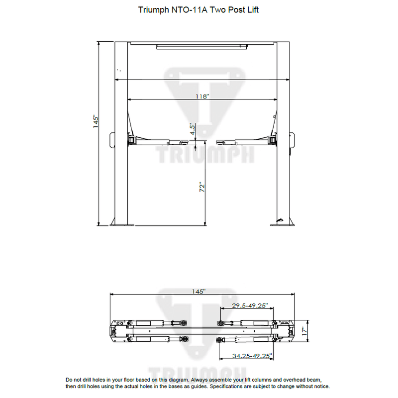 Triumph | NTO-11A 11,000 lb Two Post Auto Lift