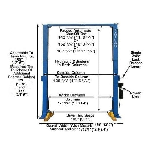 Atlas PV12PX 12,000 lb Overhead 2-Post Lift