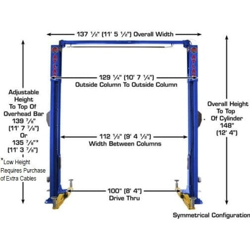 Atlas Platinum PVL10 ALI Certified 10,000 lb Overhead 2 Post Lift